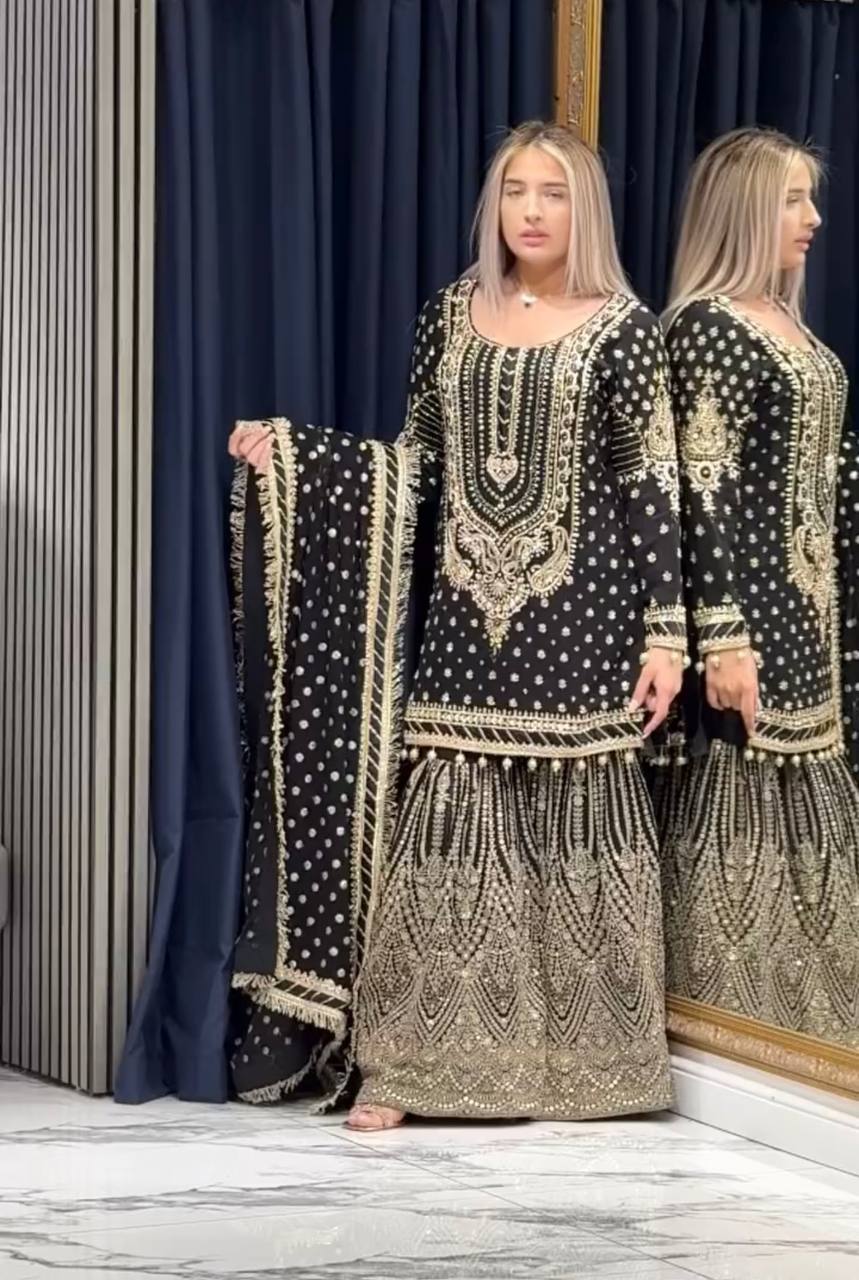Stylish Embroidered Georgette Top and Plazzo Set with Dupatta for Special Occasions