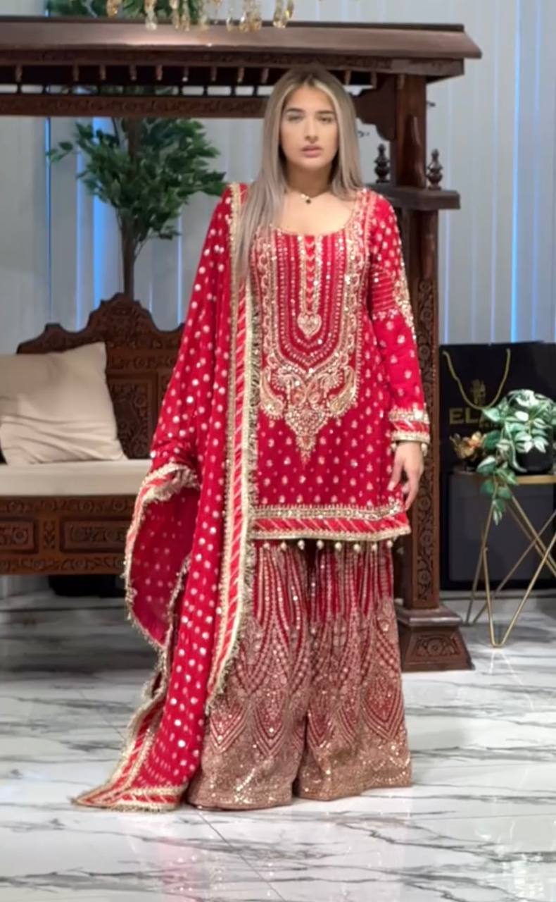 Stylish Embroidered Georgette Top and Plazzo Set with Dupatta for Special Occasions