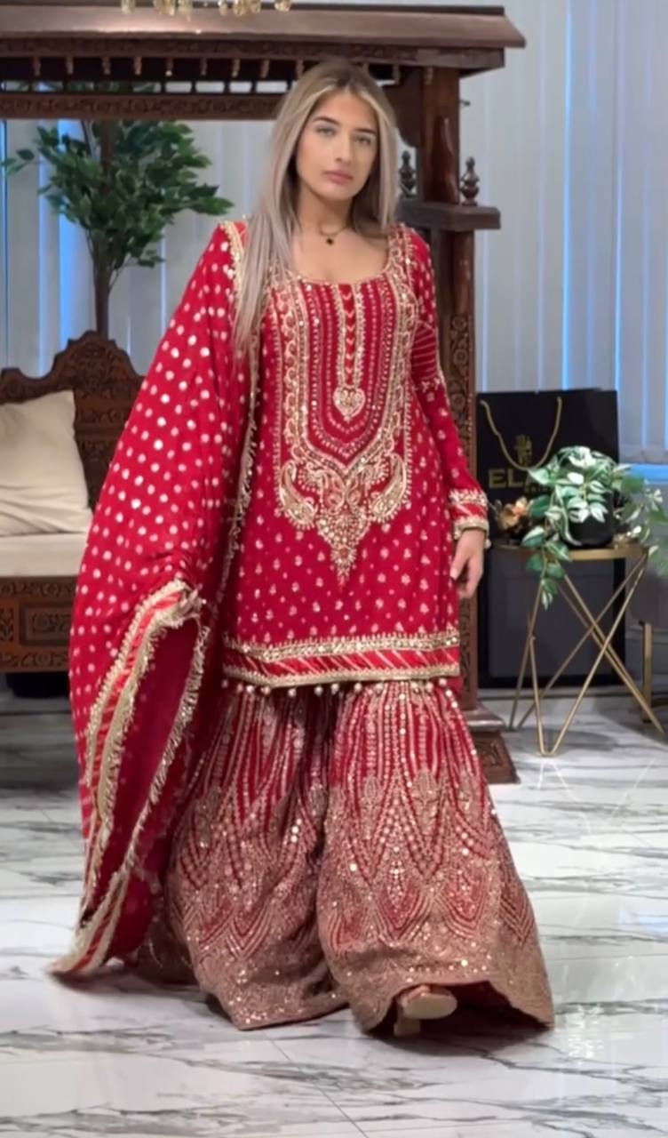 Stylish Embroidered Georgette Top and Plazzo Set with Dupatta for Special Occasions