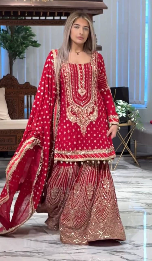 Stylish Embroidered Georgette Top and Plazzo Set with Dupatta for Special Occasions