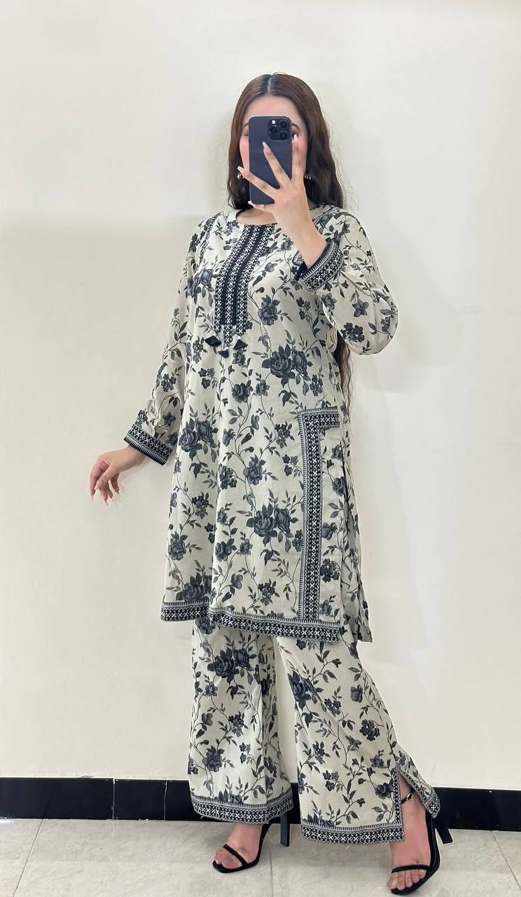 Ready-to-Wear Digital Printed Co-ords in Pure Natural Crepe for Parties