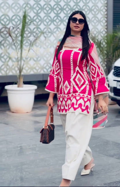 Designer Party Wear Co Ord Set in Pure Natural Crepe with Digital Print and Dupatta