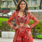 Bollywood Celebritie-Inspired Indo Western Koti Set with Floral Print Plazzo & Blouse