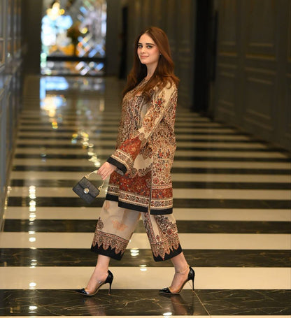 Elegant Natural Crepe Co-ords with Digital Printed Top and Matching Plazzo
