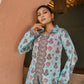 Digital Printed Chinon Silk Ensemble with Real Mirror and Handcrafted Stone Work