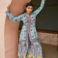 Digital Printed Chinon Silk Ensemble with Real Mirror and Handcrafted Stone Work