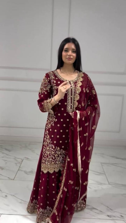 Designer Partywear Georgette Ensemble Featuring Front Embroidery and Elegant Cut Work