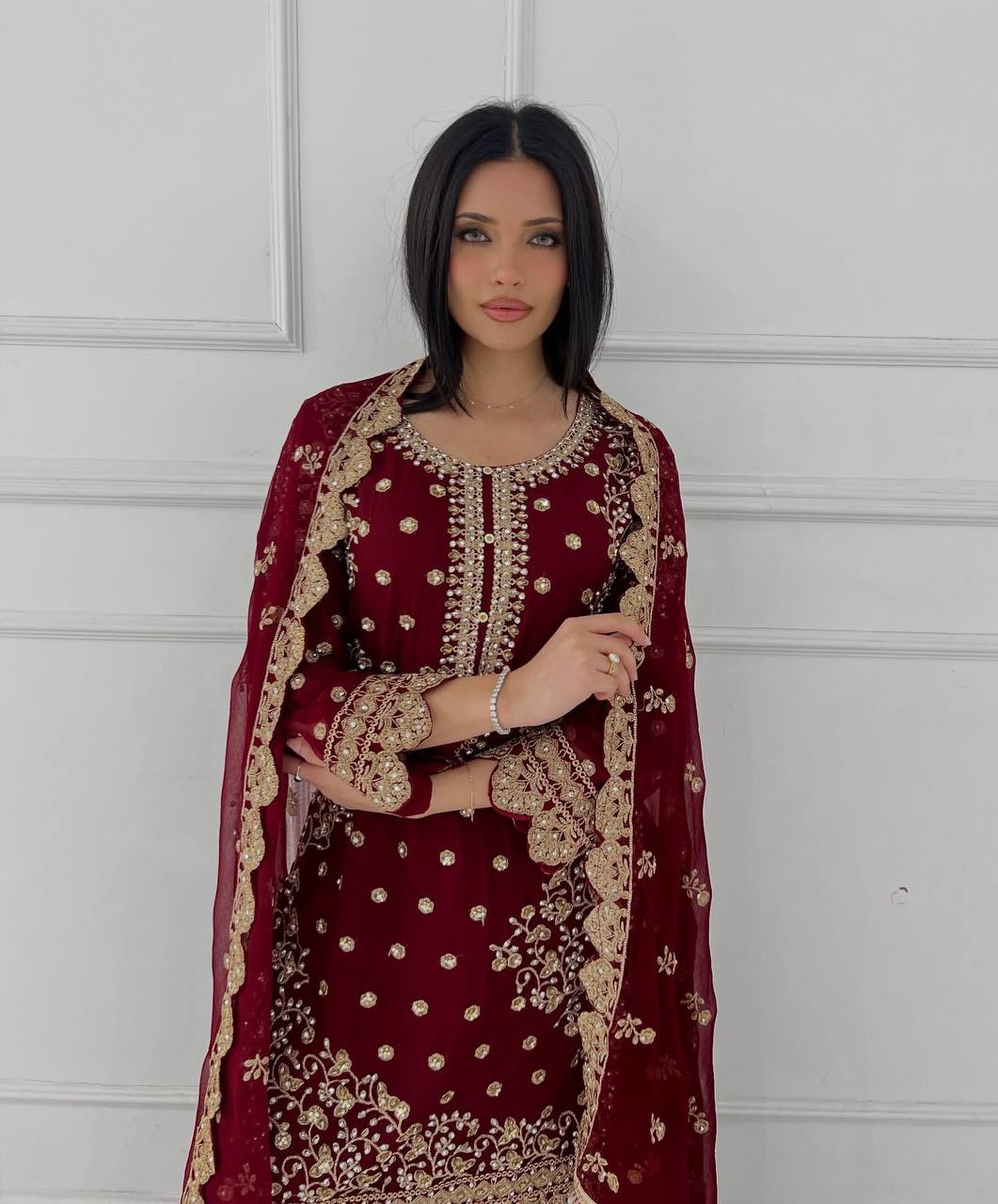Designer Partywear Georgette Ensemble Featuring Front Embroidery and Elegant Cut Work