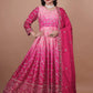 Premium Embroidered Chinon Gown with Stylish Sequins Work and Coordinated Dupatta