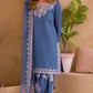 Blue Party Wear Set in Pure Natural Crepe with Embroidered Top and Farshi Palazzo