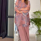 Luxury Designer Peach Co-Ord Set in Printed Sifon Georgette with Full Sleeves