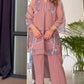 Luxury Designer Peach Co-Ord Set in Printed Sifon Georgette with Full Sleeves