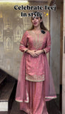 Designer Party Wear Fandy Crash Top & Pallazo Set with Embroidery Sequins and Soft Net Dupatta