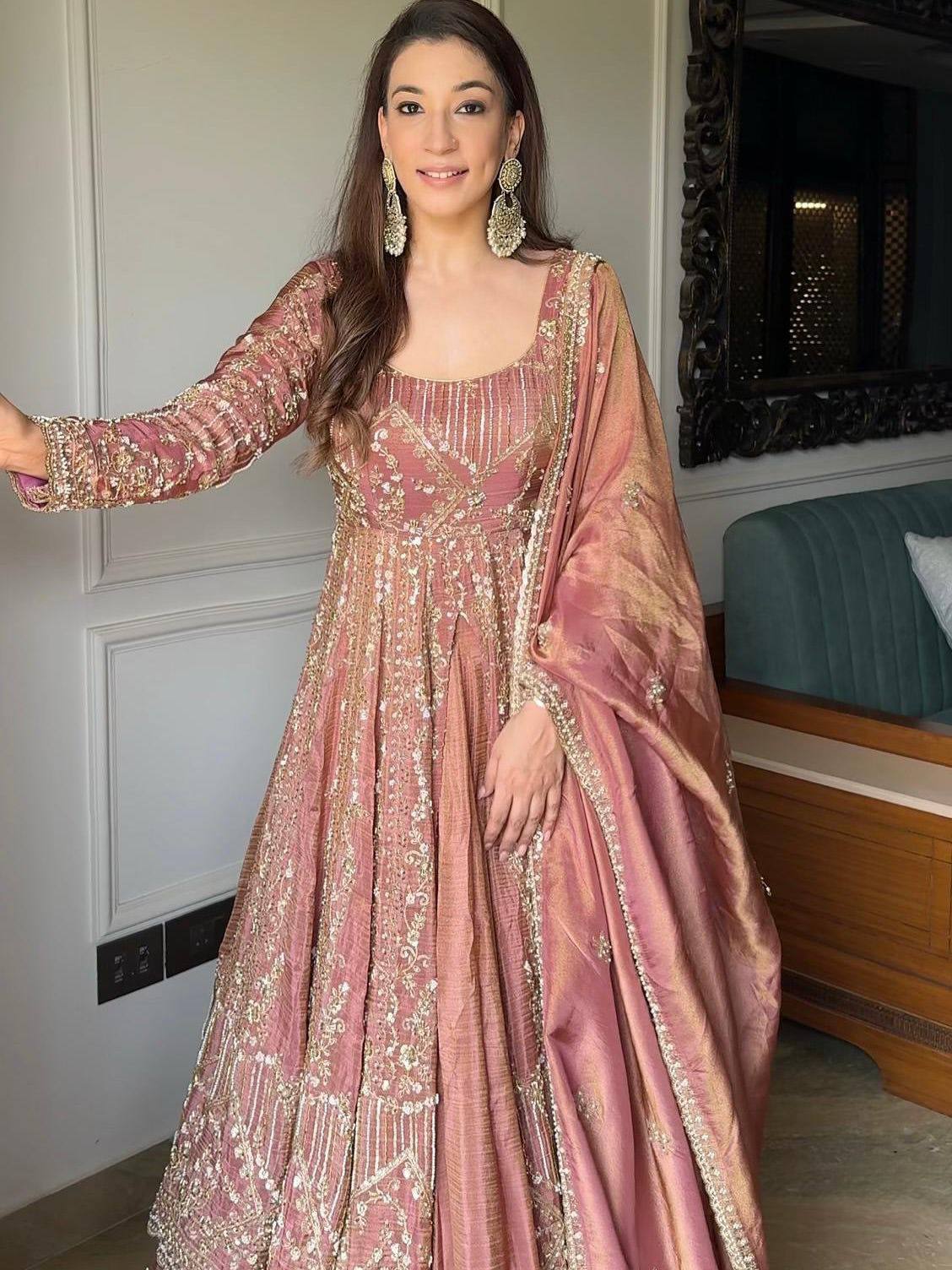 Ankita Embroidery Full Sleeve Gown Set with Coordinated Lehenga in Party Wear Style