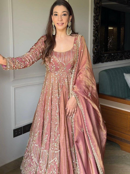 Ankita Embroidery Full Sleeve Gown Set with Coordinated Lehenga in Party Wear Style