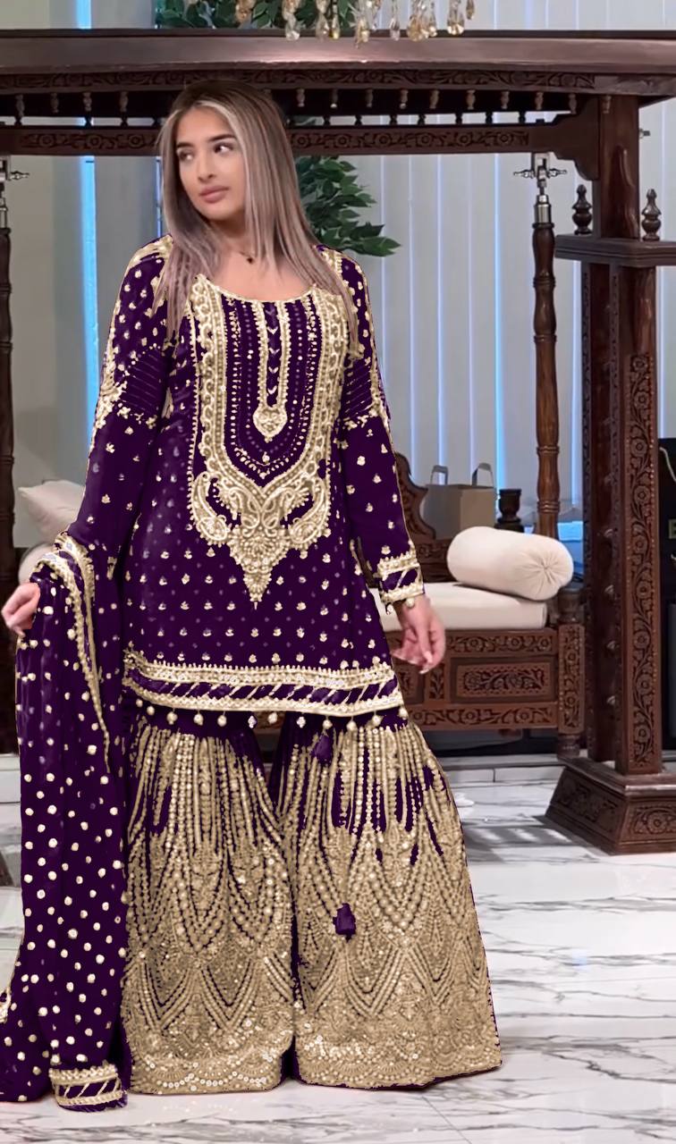 Stylish Embroidered Georgette Top and Plazzo Set with Dupatta for Special Occasions