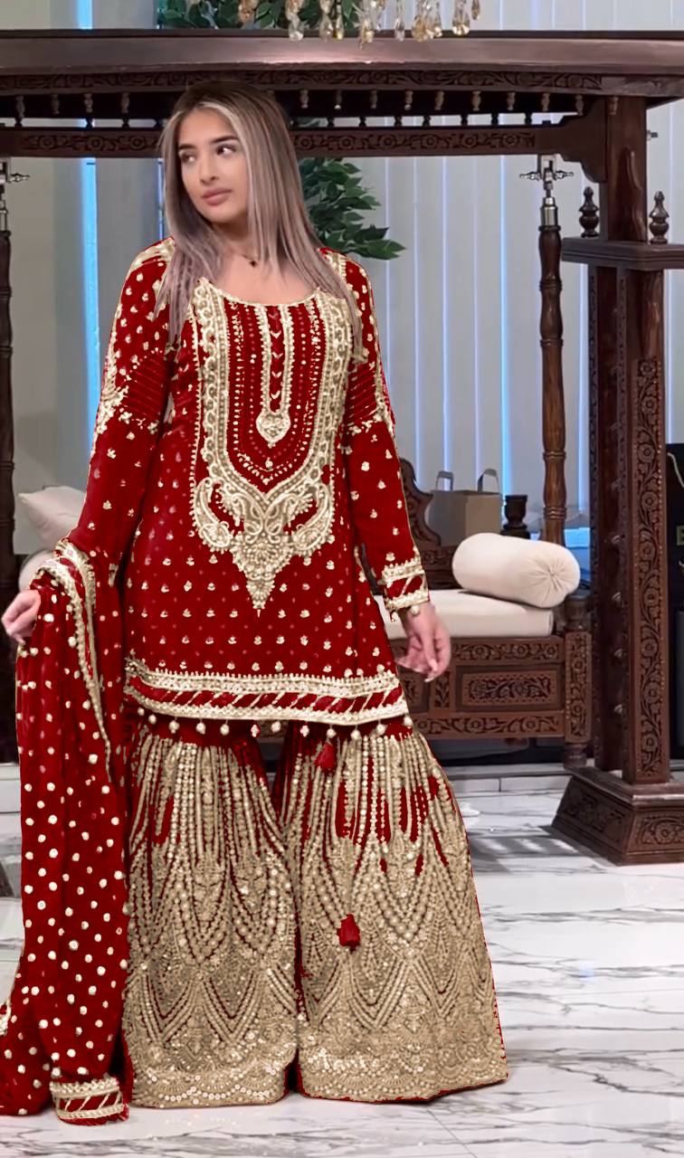 Stylish Embroidered Georgette Top and Plazzo Set with Dupatta for Special Occasions