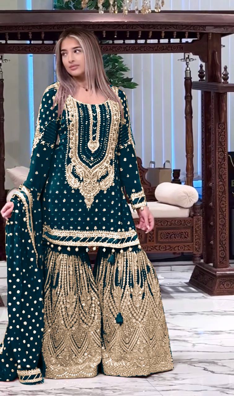 Stylish Embroidered Georgette Top and Plazzo Set with Dupatta for Special Occasions