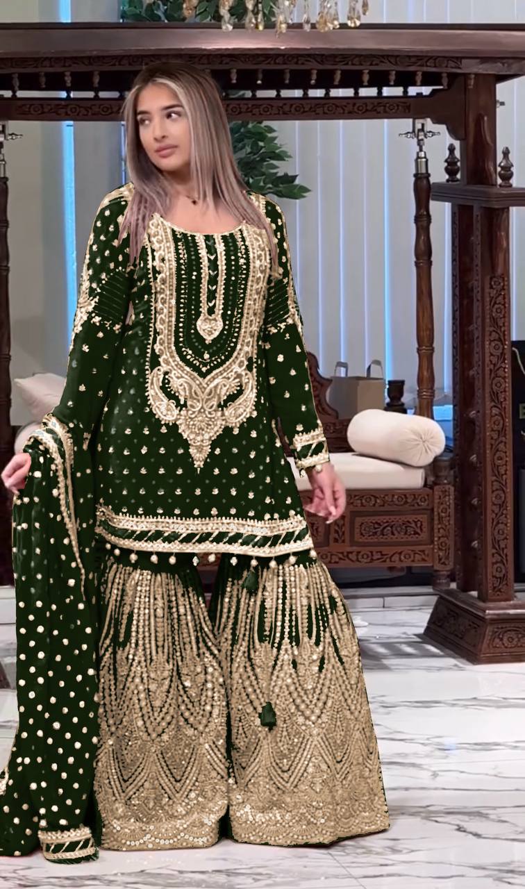 Stylish Embroidered Georgette Top and Plazzo Set with Dupatta for Special Occasions