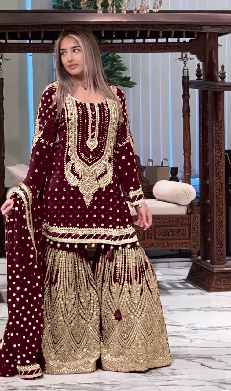 Stylish Embroidered Georgette Top and Plazzo Set with Dupatta for Special Occasions