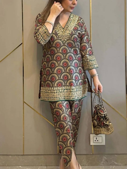 Traditional Digital Printed Dhoti Co-Ords Set in Pure Crepe with Embroidery