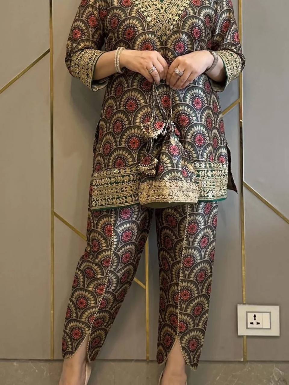 Traditional Digital Printed Dhoti Co-Ords Set in Pure Crepe with Embroidery