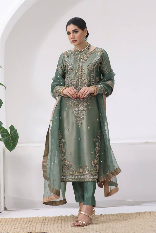 Aditi Fully Stitched Jimmy Choo Silk Top Pant Dupatta Set with Elegant Embroidery