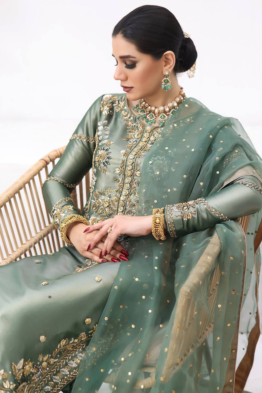 Aditi Fully Stitched Jimmy Choo Silk Top Pant Dupatta Set with Elegant Embroidery