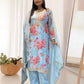Ready to Wear Designer Suit in Kundan Organza with Hand Mirror and Stone Embroidery