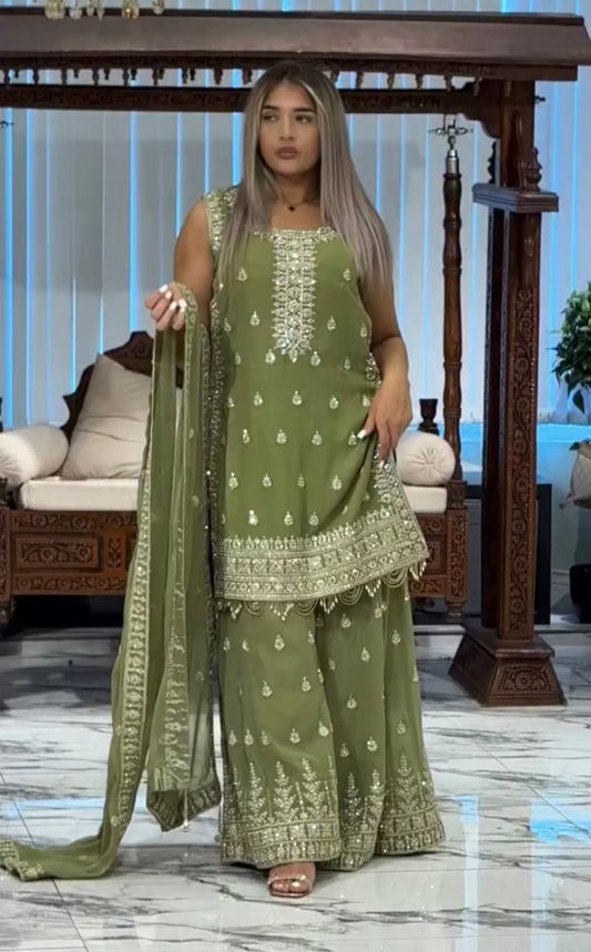 Designer Faux Georgette Outfit with Elegant Sequin Embroidery and Border Work