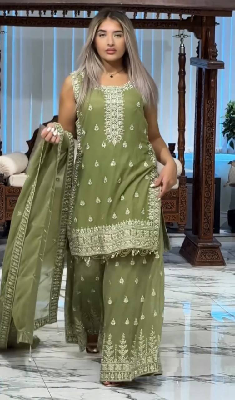 Designer Faux Georgette Outfit with Elegant Sequin Embroidery and Border Work