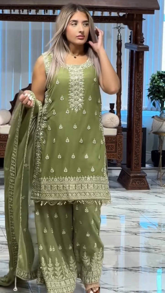 Designer Faux Georgette Outfit with Elegant Sequin Embroidery and Border Work