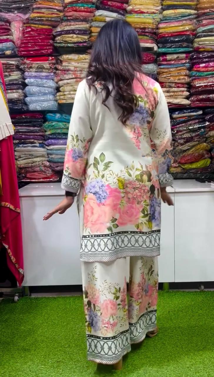 Designer Party Wear Co-Ord Set in Pure Italian Chinon Silk with Floral Print