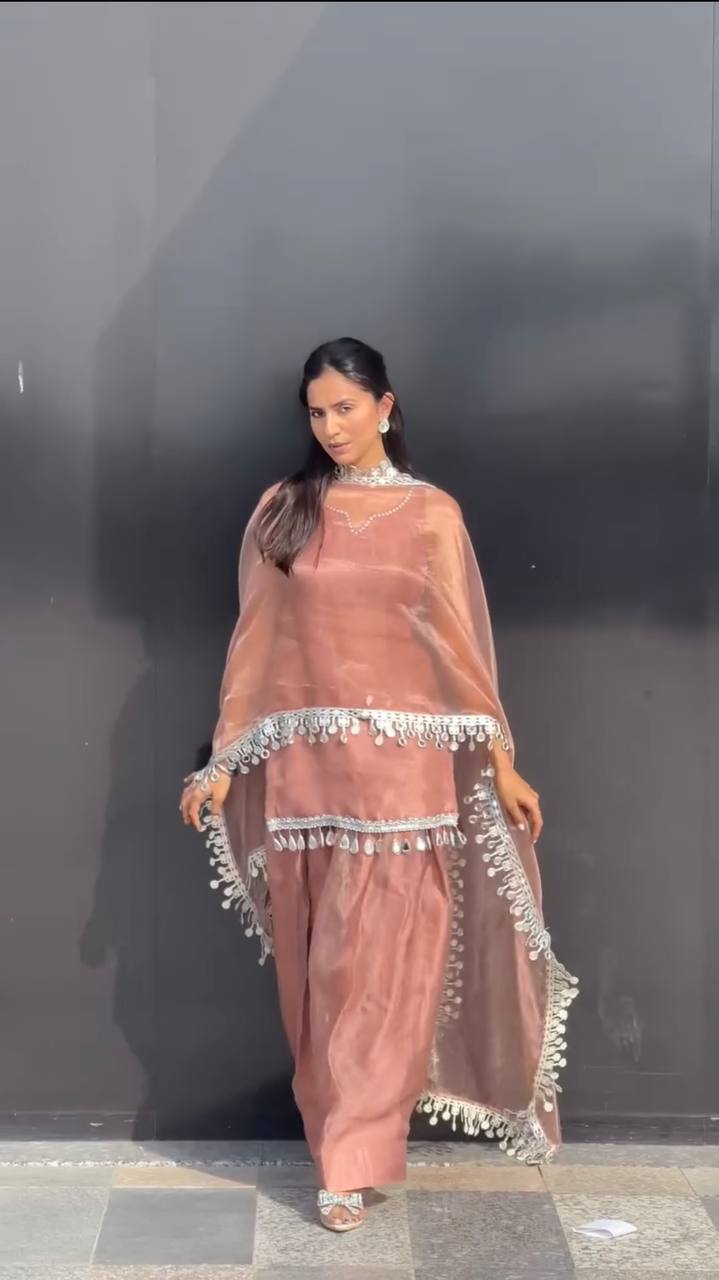 Premium Heavy Silk Farshi Shalwar Set with Real Mirror Border Dupatta