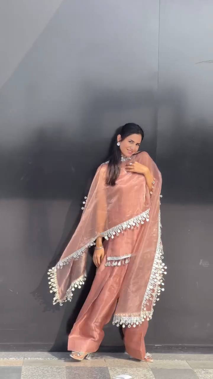 Premium Heavy Silk Farshi Shalwar Set with Real Mirror Border Dupatta