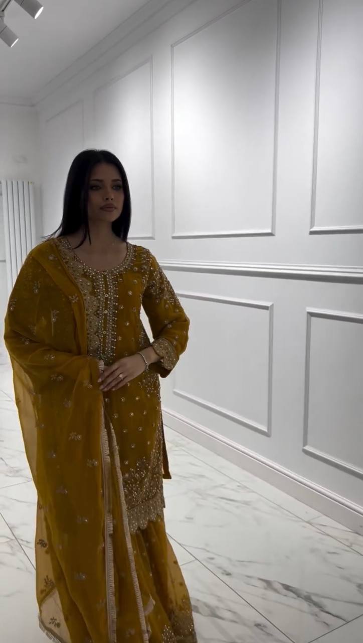 Nisha-HK Faux Georgette Top-Plazzo Set