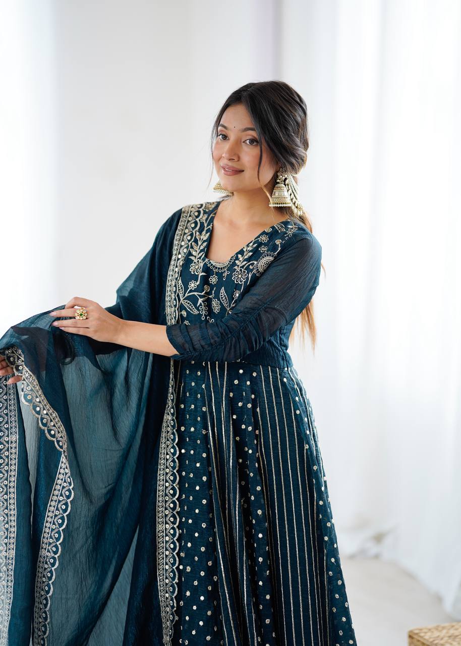 Nehal -SRK Anarkali in Crunchy Silk with Embroidered Design