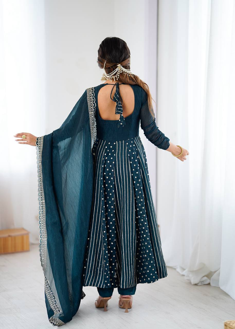 Nehal -SRK Anarkali in Crunchy Silk with Embroidered Design