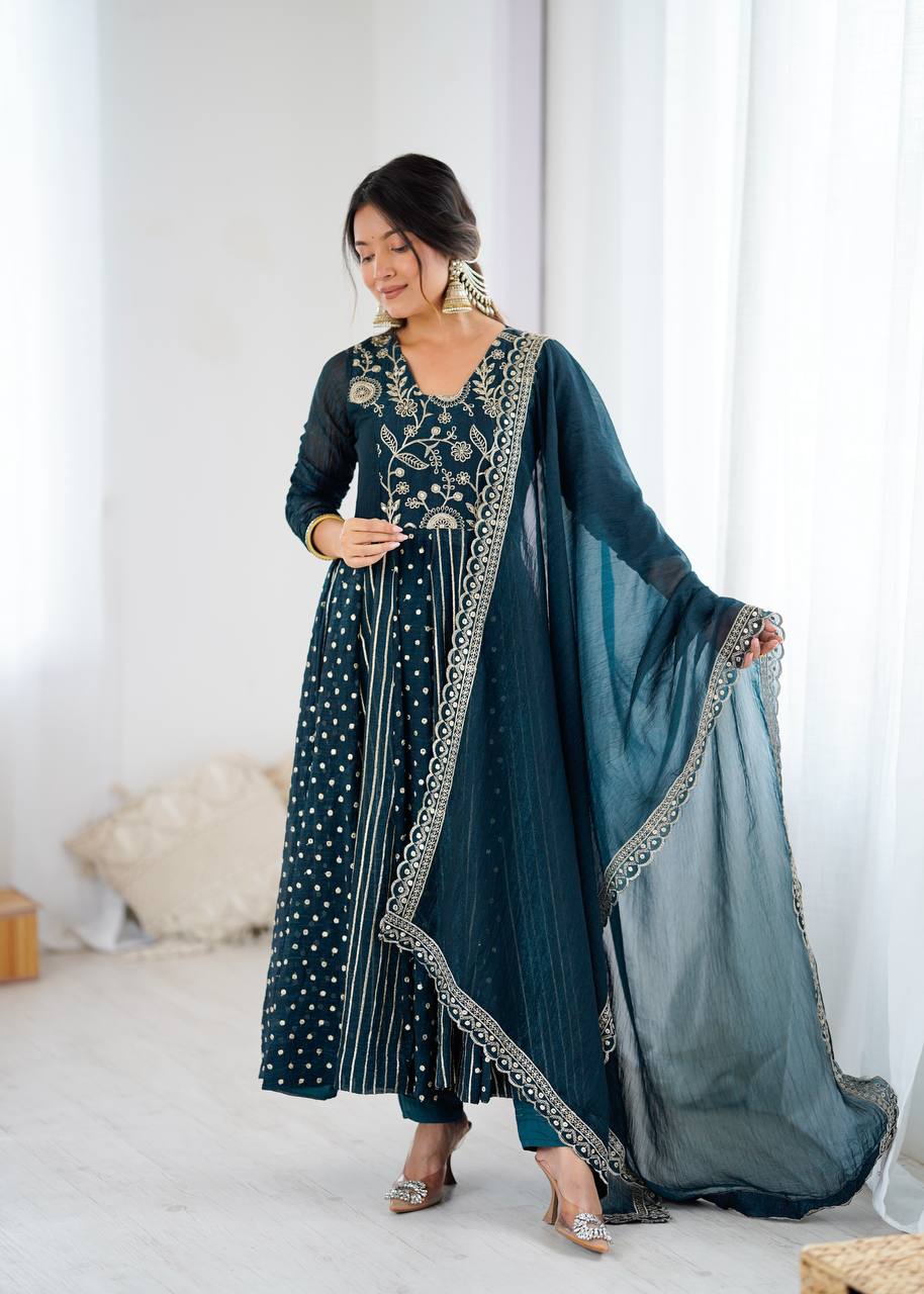 Nehal -SRK Anarkali in Crunchy Silk with Embroidered Design