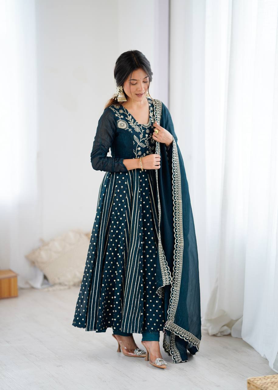 Nehal -SRK Anarkali in Crunchy Silk with Embroidered Design