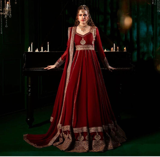 Anarkali Set in Faux Georgette with Cotton Bottom & Mirrorwork Dupatta