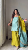 Luxury Chinon Silk Suit Set with Sequin Detailing and Thread Embroidery