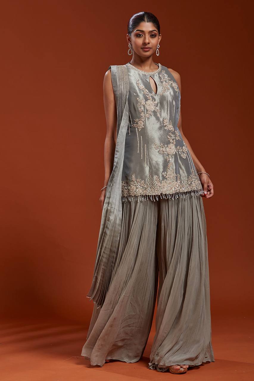 Exclusive Designer Party Wear in Pure Crepe Silk with Sequins and Dupatta