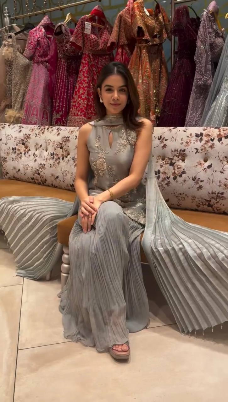 Exclusive Designer Party Wear in Pure Crepe Silk with Sequins and Dupatta