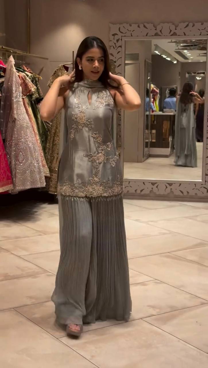 Exclusive Designer Party Wear in Pure Crepe Silk with Sequins and Dupatta