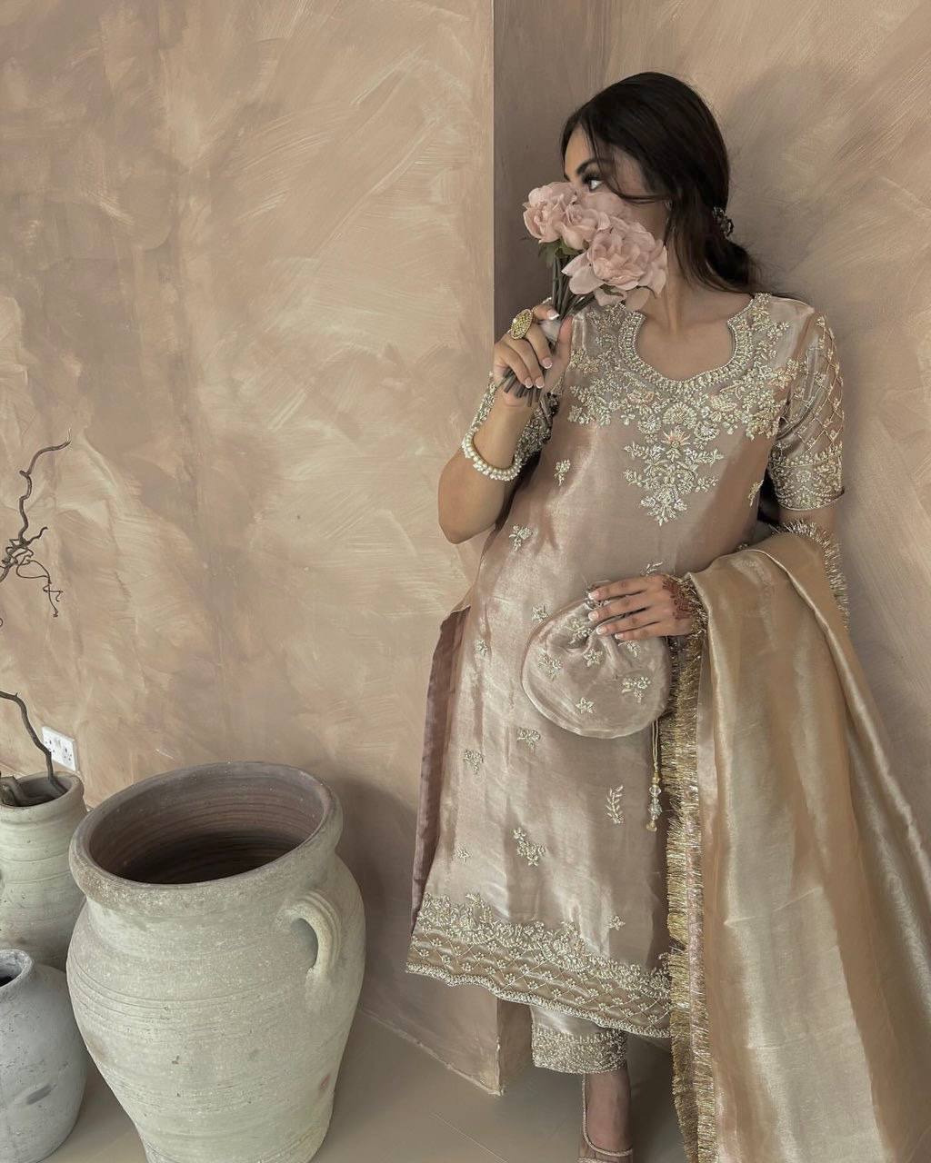 Premium Party Wear Ensemble with Heavy Embroidery and Sequin Detailing  Stylish Ready to Wear Top Pant and Dupatta in Fancy Designer Look