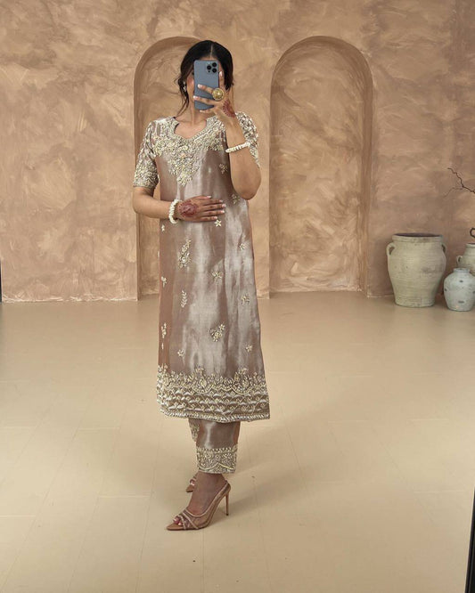 Premium Party Wear Ensemble with Heavy Embroidery and Sequin Detailing  Stylish Ready to Wear Top Pant and Dupatta in Fancy Designer Look