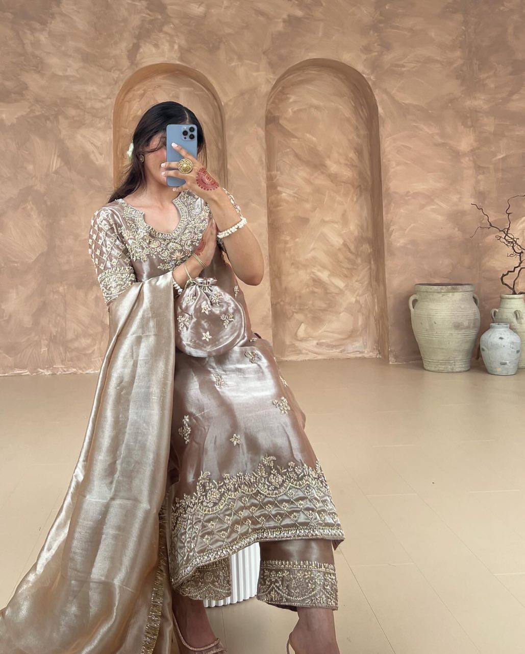 Premium Party Wear Ensemble with Heavy Embroidery and Sequin Detailing  Stylish Ready to Wear Top Pant and Dupatta in Fancy Designer Look