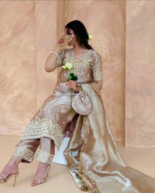 Premium Party Wear Ensemble with Heavy Embroidery and Sequin Detailing  Stylish Ready to Wear Top Pant and Dupatta in Fancy Designer Look