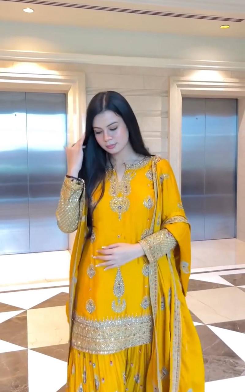 Exclusive Designer Chinon Silk Outfit with Sequin Embroidery and Dupatta